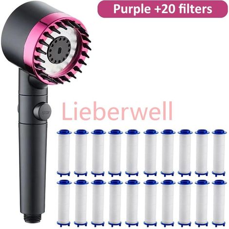 Pommeau de douche massant haute pression 4 modes, pommeau de douche pluie avec arrêt à une touche et cartouche filtrante, accessoires de salle de bain (2 couleurs) (1/5)