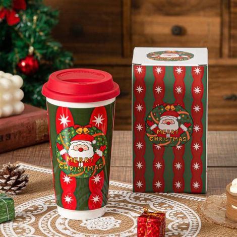 Mug - - Noël - 580ml - Couvercle en silicone - Céramique de haute qualité (1/4)
