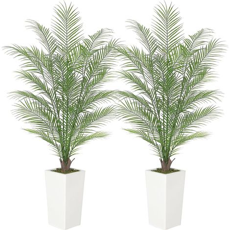 Lot de 2 grandes plantes artificielles de 150 cm - En pot blanc - Palmier artificiel - Décoration pour salon, balcon, chambre à coucher, bureau (1/5)