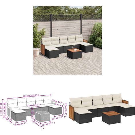 Salon de jardin 8 pcs avec coussins noir résine tressée - Ensemble Salon De Jardin - Meuble Extérieur - Salon De Jardin Design - Mobilier De Jardin - Chaise Longue - Home & Living (1/3)