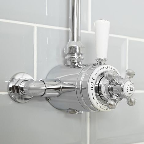 Hudson Reed – Mitigeur thermostatique de douche rétro chromé et blanc – Commandes ergonomiques à levier – Technologie anti-brûlures – Laiton massif durable (1/2)