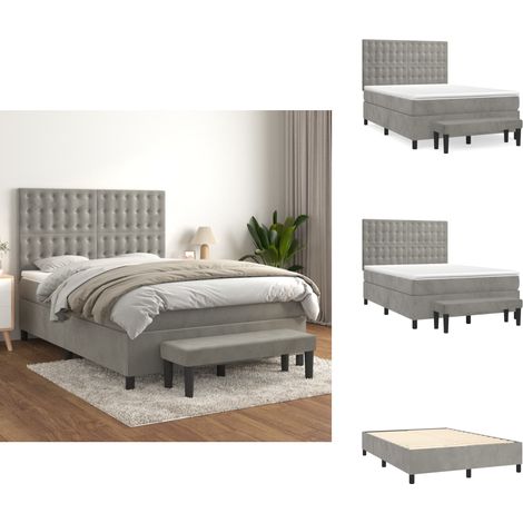 Boxspringbett mit Matratze Hellgrau 140x200 cm Samt - Samtbett - Boxspringbett - Doppelbett - Schlafzimmermöbel - Luxusbett (1/5)