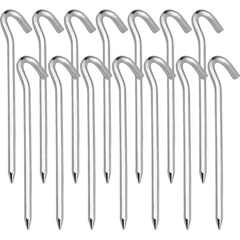 14 Pcs Sardines Piquet, Piquets de Tente en Acier Piquets de Fixation Sol Crochet- Idéal pour le jardin, le camping tentes (1/5)