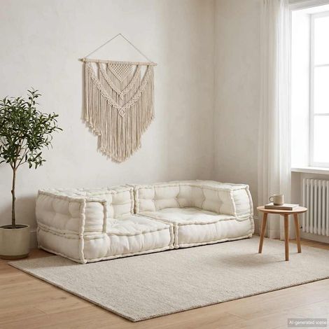 Canapé modulable 2 places en tissu coton crème 140 x 70 x 36 cm - PANGIVO (1/5)