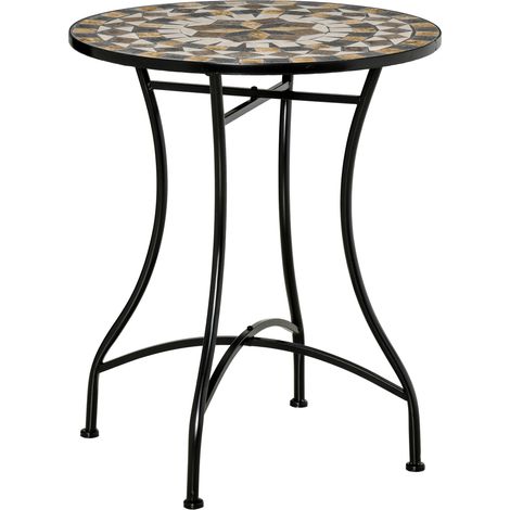Runder Gartentisch aus Metall und Mosaik für den Innen- und Außenbereich, Ø 60 x 71 cm, Schwarz