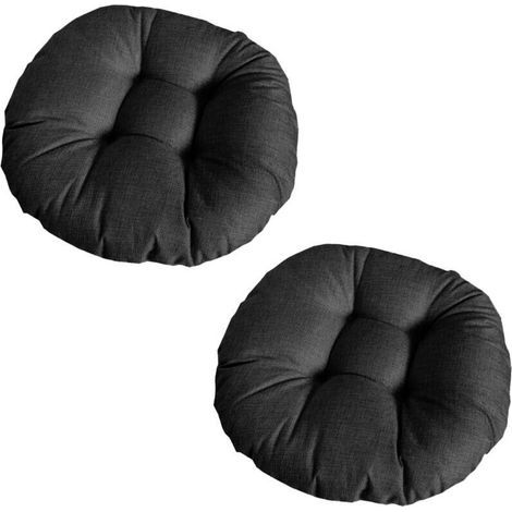 pair Dickes, rundes Stuhlkissen, einfarbig, 2er-Set, bequeme, atmungsaktive Tatami-Stuhlpolster aus Leinen für drinnen und draußen, Garten, Terrasse (schwarz, 40 x 40 x 9 cm)