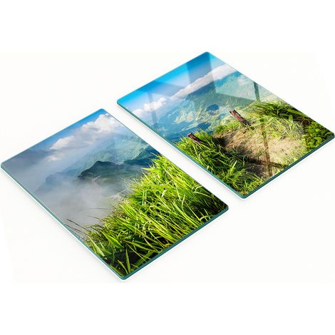 Juego de dos tablas de cocina de cristal con camino en la parte superior, 2 x 40 x 52 cm.