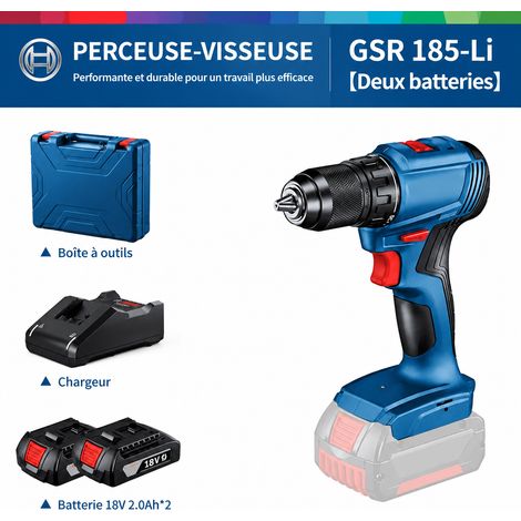 Perceuse visseuse GSR 185 -Li 18V sans balais 2 batteries et 1 chargeur paramètre 21.06 2 kg – Livraison gratuite