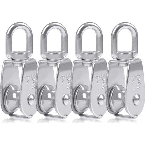 Poulie Simple Poulie pour Cable 15MM Acier INOX, Poulie Escalade Poulie Rouleau de Chargement, Poulie de Levage Capacité - 4pcs Argent,Oi-FRIS (1/5)