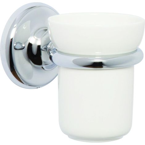 Croydex Flexi-Fix Ceramic Bathroom Tumbler & Chrome Wall Mount - Grosvenor (1/5)