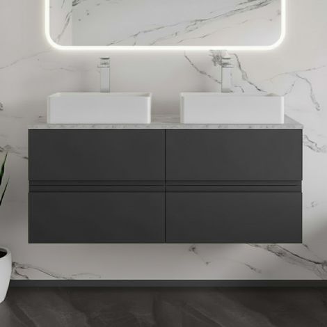 Hudson Reed Urban Wall Hung 4-Drawer Vanity Unit with Bellato Grey Worktop 1200mm Wide - Satin Anthracite (1/4)