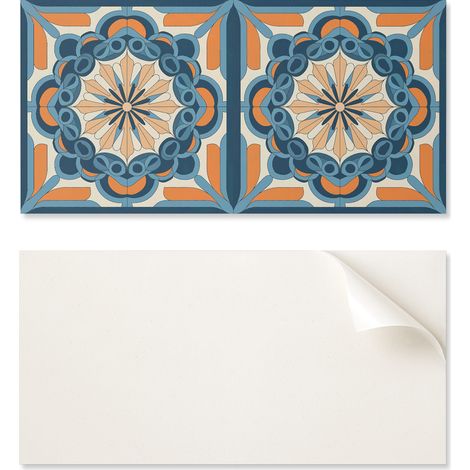 Juego de azulejos de PVC con un dise帽o decorativo para la cocina o el ba帽o. Dise帽o de mandala con motivo floral, 10x40x20 cm.