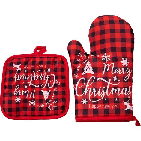Gants De Cuisson - Gants Anti-chaleur Pour Four Et Micro-ondes - Set Avec Tapis Isolant - Design De Noël - 2 Pièces (1/5)