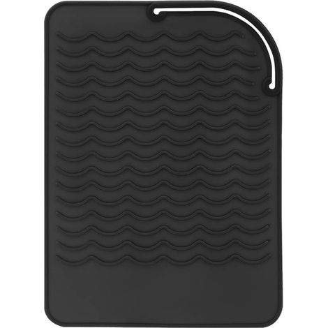 Tapis résistant à la chaleur - Housse pour fer à friser - Protection pour outils de coiffage - Silicone alimentaire - 22,9 x 16,5 cm - Noir (1/5)