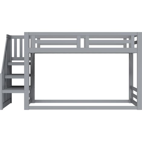 Letto a castello per bambini 90x200 cm grigio con scala di sicurezza e rete a doghe HOMVRA (1/5)