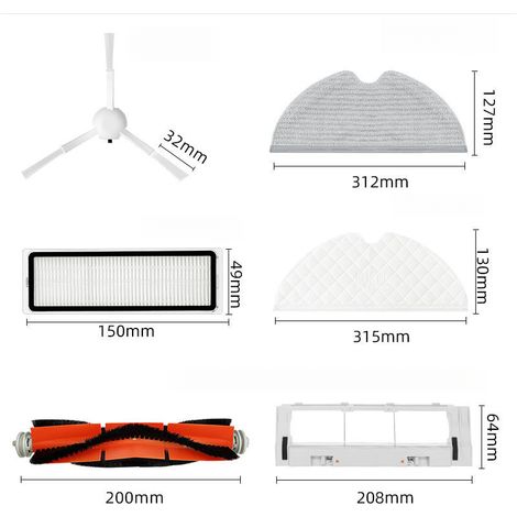Zubehör für den Xiaomi Mijia Saugroboter, kompatibel mit den Modellen 1C/2C/1T/F9, inklusive Hauptbürste/Seitenbürste/Filter/Filterkartusche/Wischtuch. (1/5)