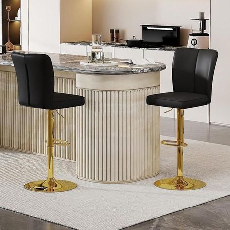 Tabouret de bar réglable - KOMHTOM - Lot de 2 - Noir et Or - Rotation 360° - Hauteur 63-85 cm (1/5)