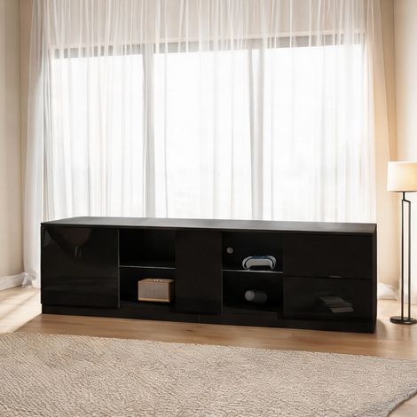 Meuble TV contemporain noir 160 cm avec éclairage LED en MDF (1/5)
