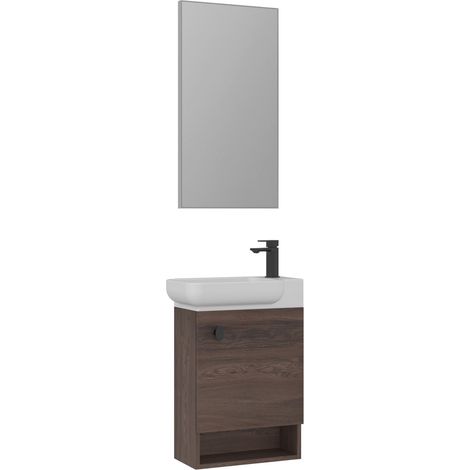 Waschtisch-Set mit Spiegel (2-teilig) "Begonya 55" – 53 x 33 x 75 cm – Walnuss (1/5)