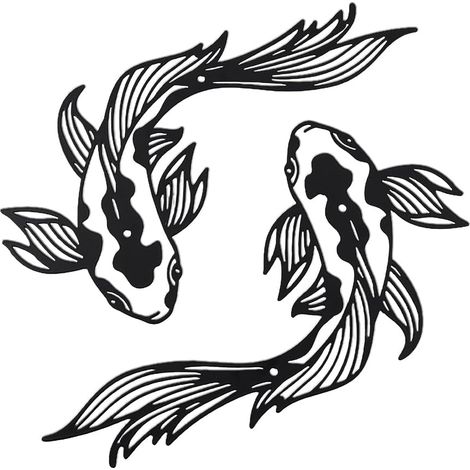 Koi Metal Wall Decoration, Wall Sculpture Representing a Koi Fish Feng Shui Style Minimalist Wall Decoration for Balcony, Garden, Indoor or Outdoor Yard, 30 x 30 cm (1/5)