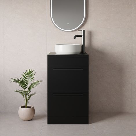 Napoli 390 Matt Black 500mm 2 Drawer Vanity Unit for Countertop Basins - 500mm - Gunmetal Grey 320mm Handle