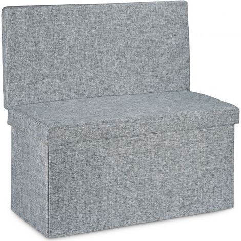 Tabouret pouf coffre de rangement pliant en lin 76 cm gris (1/5)
