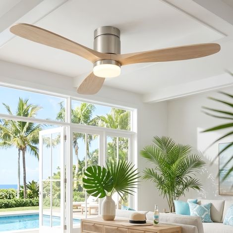 Ventilatore da Soffitto con Luce LED 132 cm 52 Pollici - 3 Pale in Legno Massello Naturale - Lampadario Ventilatore 2 in 1 per Soggiorno e Camera (1/5)