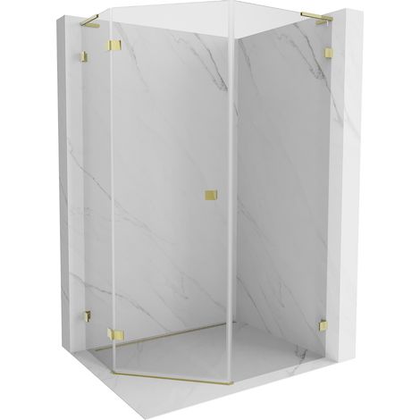 Mexen Lunar L Fünfeck-Duschkabine schwenkbar links 80 x 100 cm, transparent, gold - 831L-080L-100P-50-00-L (1/5)