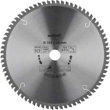 wolfcraft I Kapp- und Gehrungssägeblatt HM, Serie orangeI 6549000 I Ø 305 mm, 72 Zähne, feine, saubere SchnitteI Sägeblatt I Kreissägeblatt I Kappsägeblatt I Gehrungssägeblatt