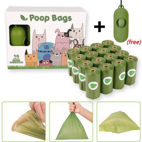 Bolsas para excrementos de perro, 300 bolsas con dispensador - 20 rollos - Gran capacidad de 23 x 33 cm - Gruesas, duraderas e impermeables para paseos y viajes - Aroma a lavanda, verde (1/5)