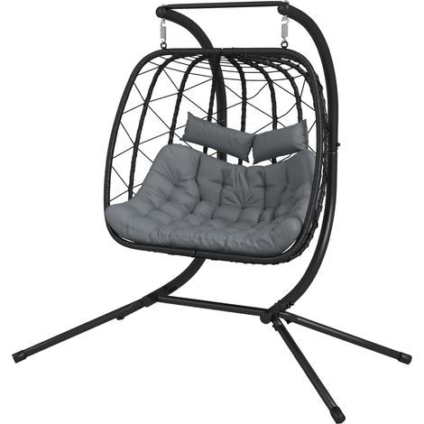 TwoSeater Steel Frame Hanging Egg Chair  Black (1/5)