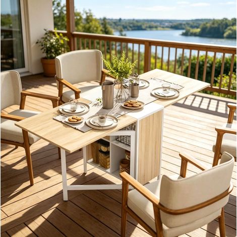 Tavolo da pranzo estensibile 170x60x75 cm in MDF e acciaio bianco per cucina – MEUBLIV (1/5)