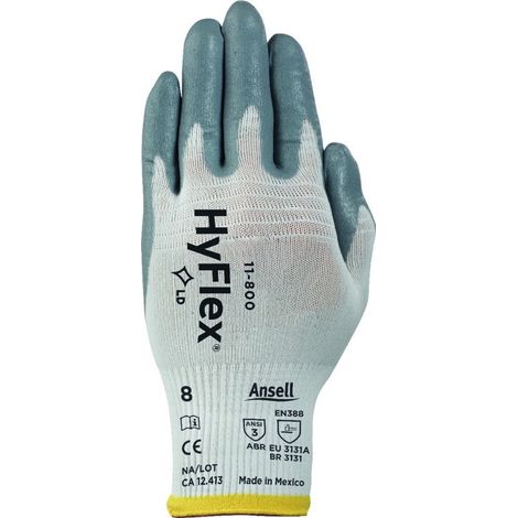 Handschuhe HyFlex 11-800 Gr.7 weiß/grau EN 388 PSA II Nyl.m.Nitrilschaum ANSELL