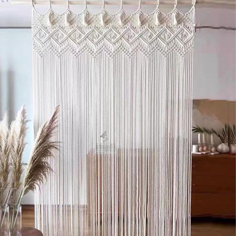 Rideau Mural en Macramé Tissé Moyen - Séparateur de Pièce, Pour Porte et Fenêtre - Style 1 en Coton (1/5)