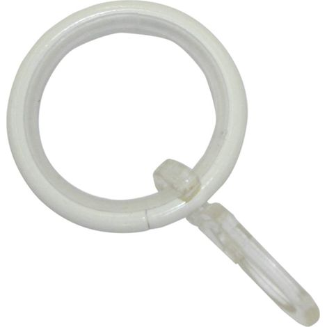 Anneaux de Rideaux Kreta, 10 pièces, Insert Coulissant et Agrafes Inclus, Ø 27/35 mm, Métal/Plastique, Blanc (1/2)