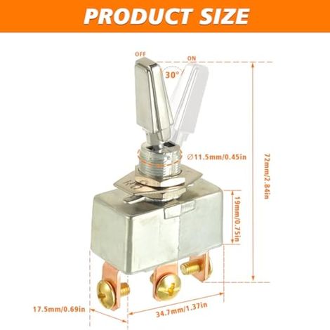 50A 12V DC Heavy Duty Toggle Switch 3 Position 50 Amp Toggle Switch 3 Way Automotive Car 12 Volt SPDT ON-Off-ON 3 Pin (1/4)