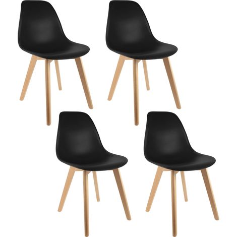 The Home Deco Factory – Lot de 4 chaises scandinaves noires – Coque en polypropylène et pieds en bois – Assise confortable pour intérieur moderne (1/5)