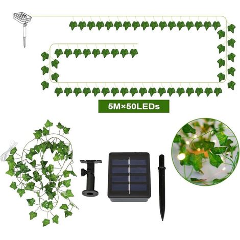 Solar-Lichterkette, 5 m, 50 LEDs, künstliche Efeu-Lichterkette für Garten, Hof, Haus, Terrasse, Feiern im Freien, Hochzeitsfeier-Dekoration, Ahornblatt-Form