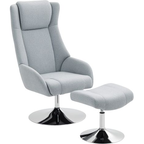 Fauteuil relax pivotant avec repose-pieds, dossier inclinable, accoudoirs et tissu respirant, pour salon ou chambre, gris - CHICFURN (1/5)