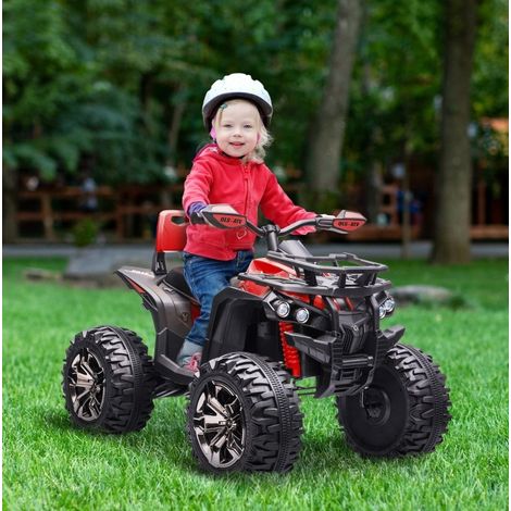 Quad électrique enfant 100x65x73 cm en plastique rouge, LED, musique, pour 3-5 ans FLORAGRACE (1/5)