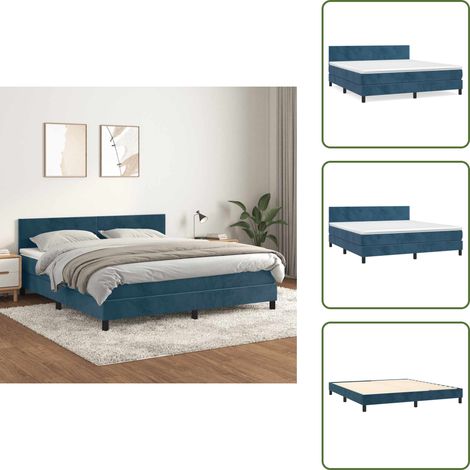Sommier à lattes de lit et matelas Bleu foncé 180x200cm Velours - Lit Tapissier - Lit Velours - Lit Double - Literie - Chambre À Coucher (1/5)
