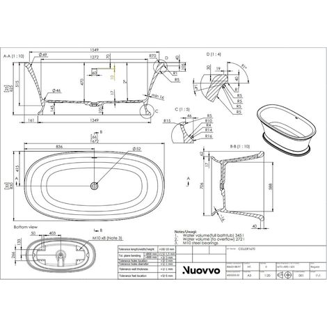 Bañera exenta Solid Surface moderna OLYSSIA 165 cm