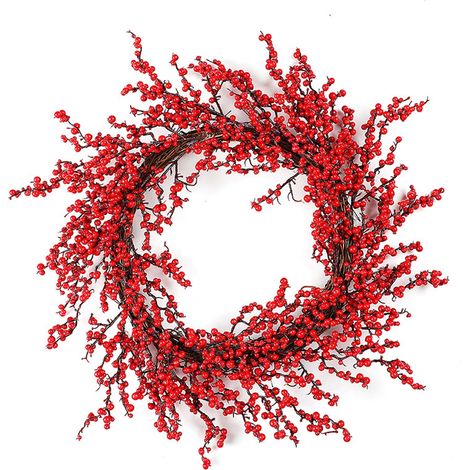 Guirlande Artificielle - Baies Rouges - Pour Porte D'Entrée Intérieure Ou Extérieure - Décoration Festive Pour Noël Saint Valentin Pâques Et Mariage - 30 cm (1/5)