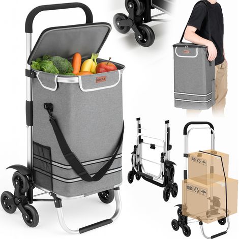 Carrello Spesa Montascale 56L Grigio Borsa Termica Trolley Portaspesa e Tracolla