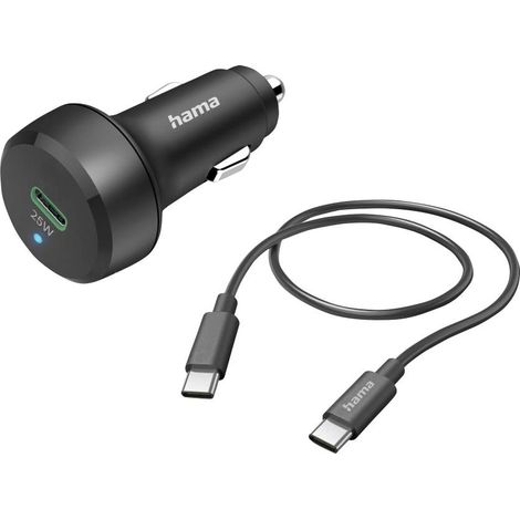 Hama Auto-Schnellladegerät mit Ladekabel USB-C, PD, 25 W, 1 m, Schwarz Station de charge pour voitur