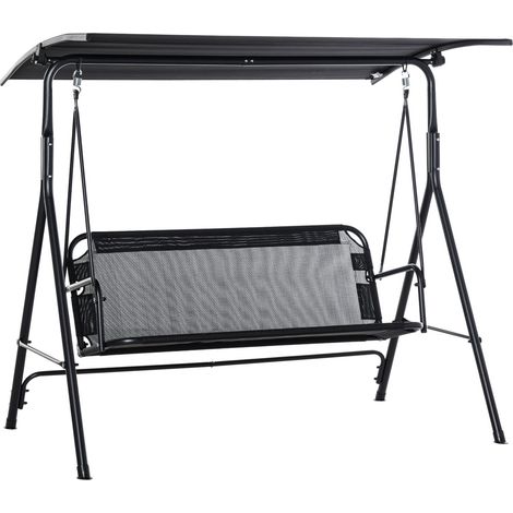 2-Sitzer Hollywoodschaukel Outdoor Gartenliege Uv-Beständig Hochwertiges Metallrohr Winkeleinstellbar Schwarz