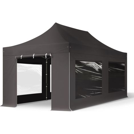 3x6m gazebo pieghevole con laterali (finestre panoramiche), PREMIUM acciaio, grigio scuro (1/5)