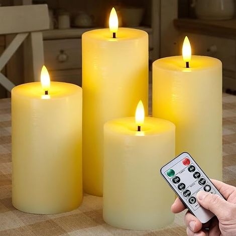 Flameless LED Candles Real Wax Ivory with Remote Control Battery Operated 3x10 12.5 15 17.5 cm with Timer and Flashing Lights for Home Decor (1/5)