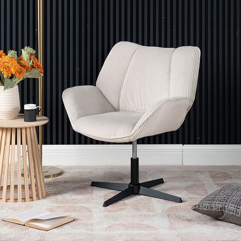 Fauteuil pivotant et réglable 72x66x78 cm en velours côtelé beige (1/5)