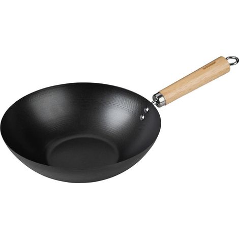 FACKELMANN Padella wok 26 cm – Wok per cucinare, stufare e arrostire – Adatto per fornelli a gas, in ceramica ed elettrici, manico in legno di acacia di alta qualità (1/3)